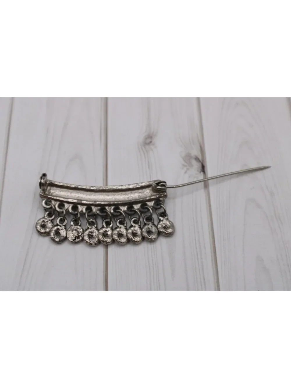 Germany Turquoise Brooch Pin Fringe Coins Silver Celtic Ethnic Hat Scarf Lapel